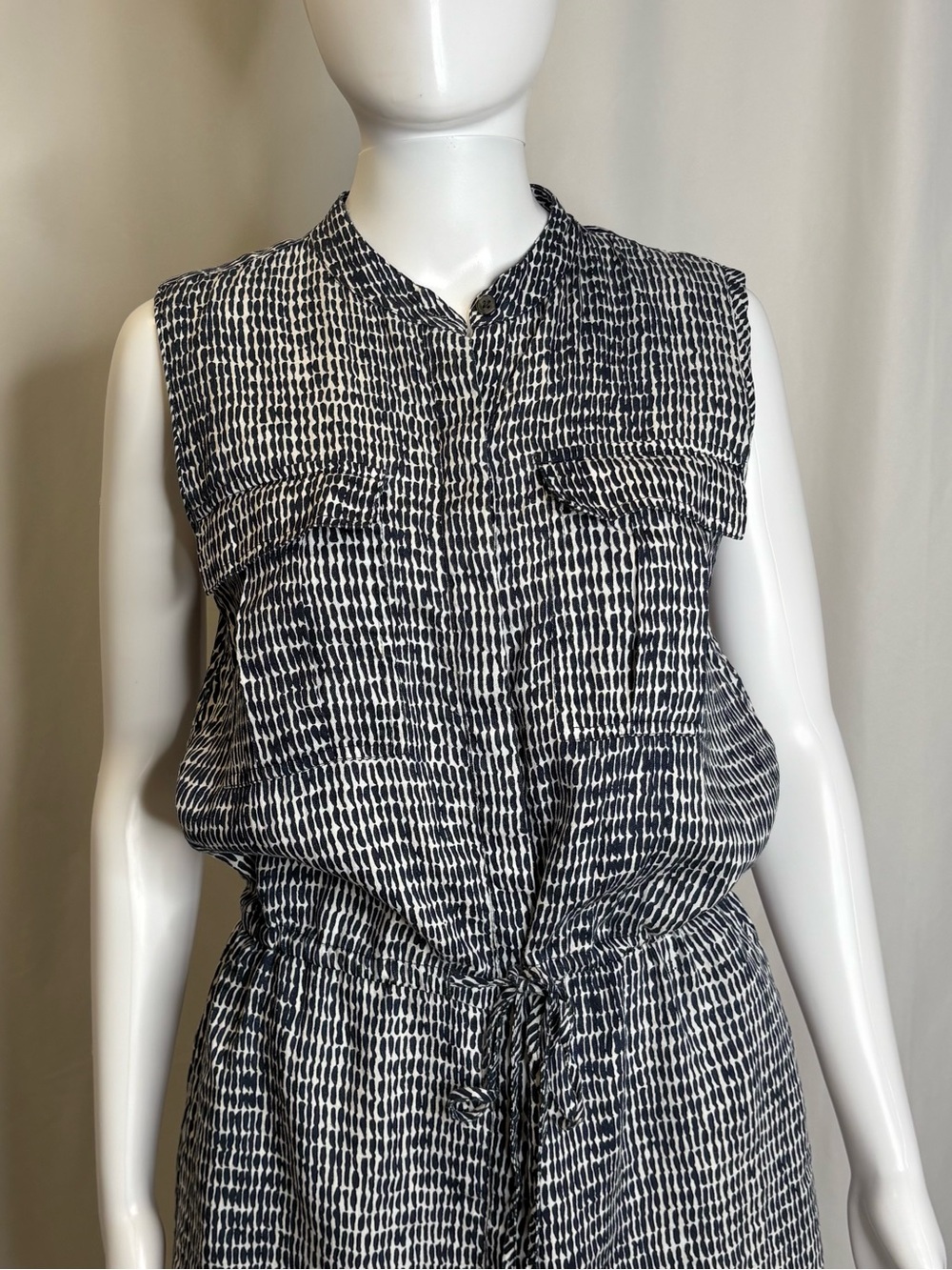 Ann Taylor Patterned Linen Blend Sleeveless Midi Shirt Dress Size M Cargo Pocket - Picture 4 of 13